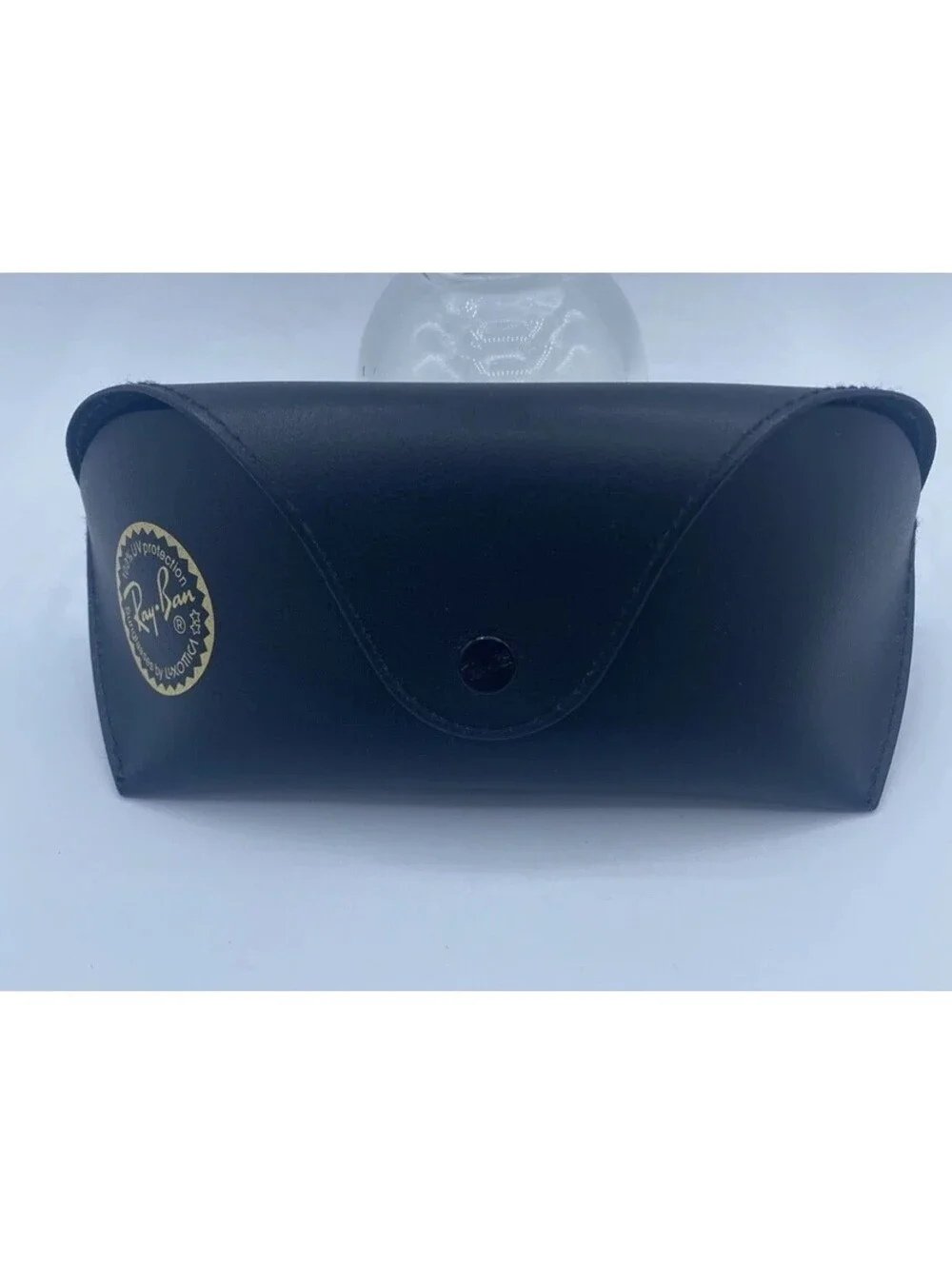 Ray-Ban Sunglasses Case Black Textured Leather Snap Pouch Luxottica Gold Logo